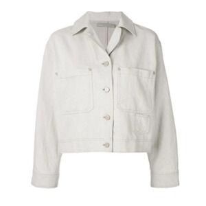 $395 VINCE Linen Italy Cropped Button-front Utility Jacket In Chalk Petite XS